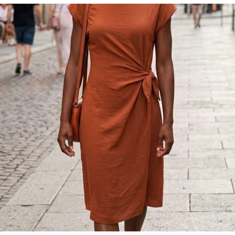 See You Monday rust orange fall midi dress size XS
